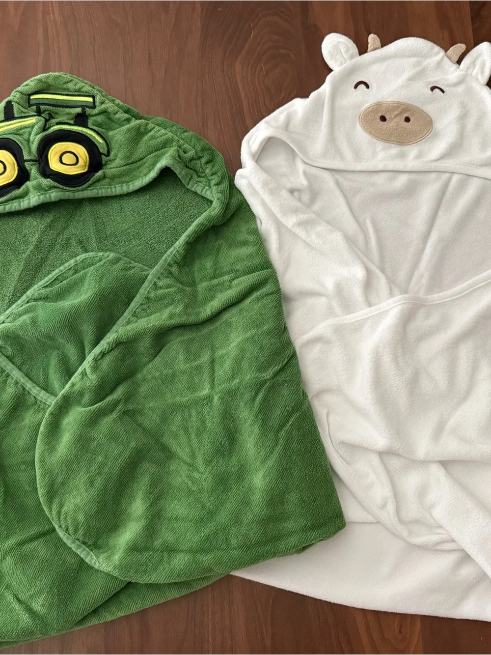 John Deere Green Hooded Baby Bath Towel and White Cow Hooded Baby Bath Towel